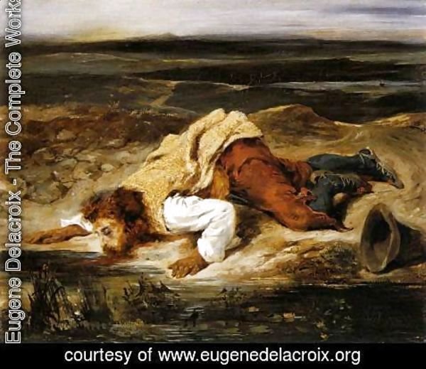 Eugene Delacroix - A Mortally Wounded Brigand Quenches his Thirst