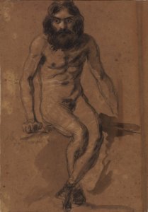 Nude bearded man, seated