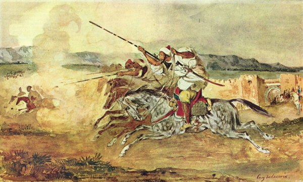 A Turkish Man on a Grey Horse attacking