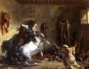 Eugene Delacroix - Arab Horses Fighting in a Stable 1860